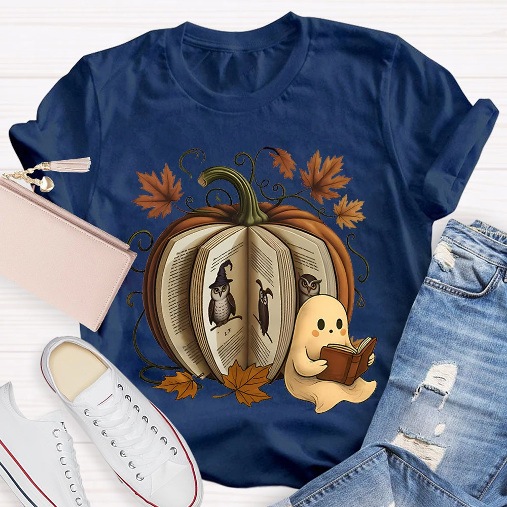 Reading Book Pumpkin Ghost T-shirt