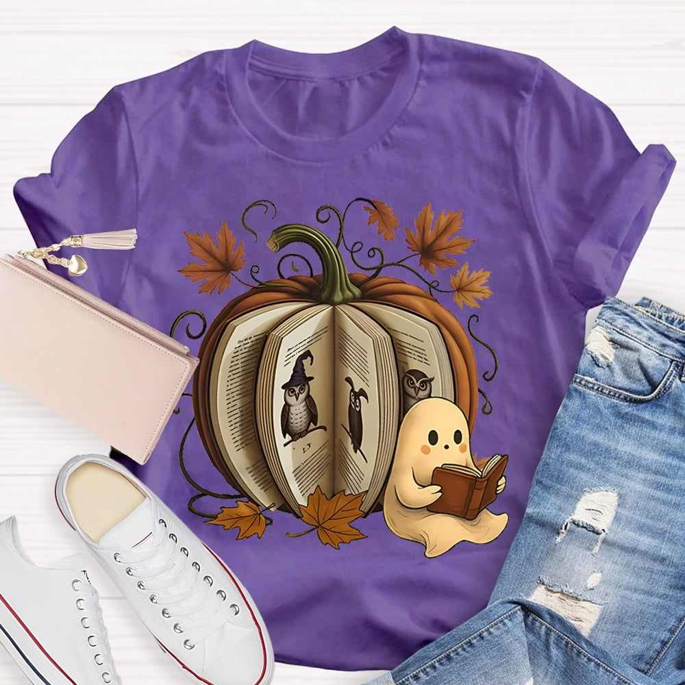 Reading Book Pumpkin Ghost T-shirt
