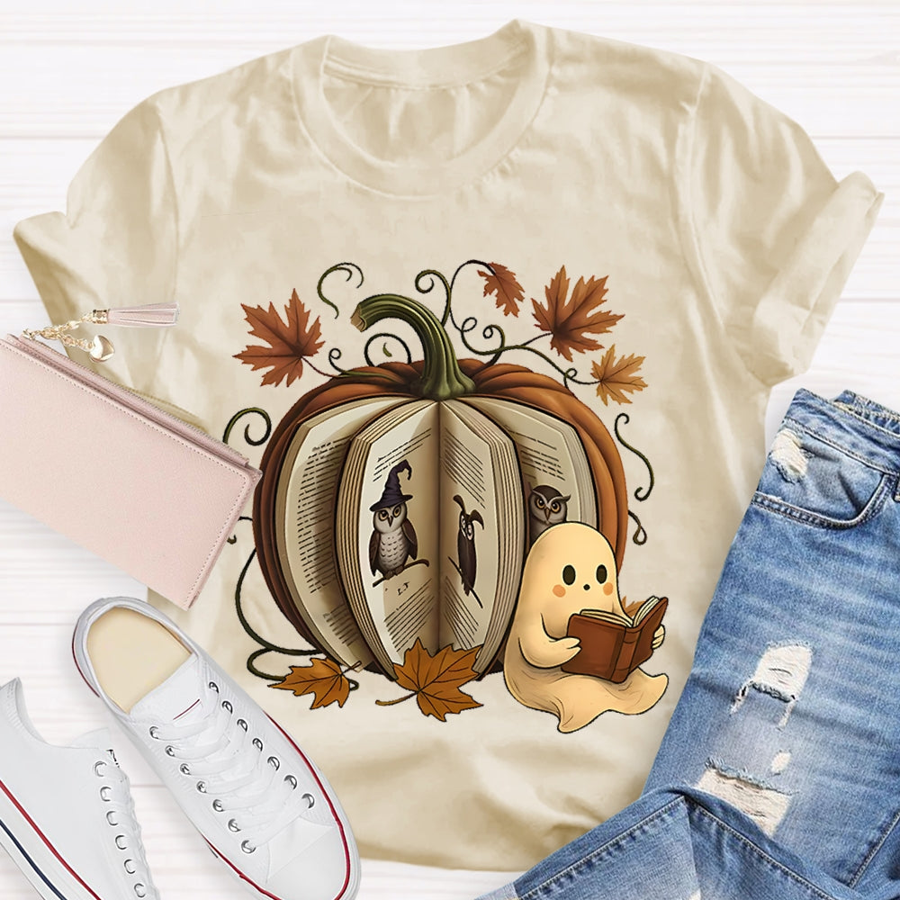 Reading Book Pumpkin Ghost T-shirt