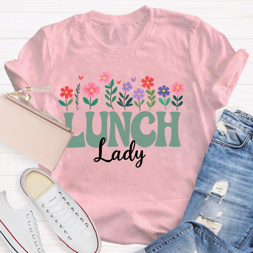 Lunch Lady Flowers Letters T-shirt