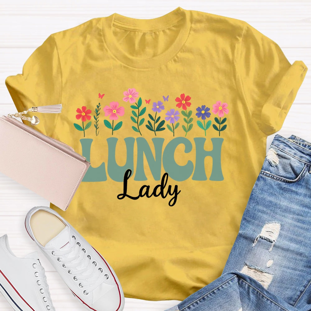 Lunch Lady Flowers Letters T-shirt