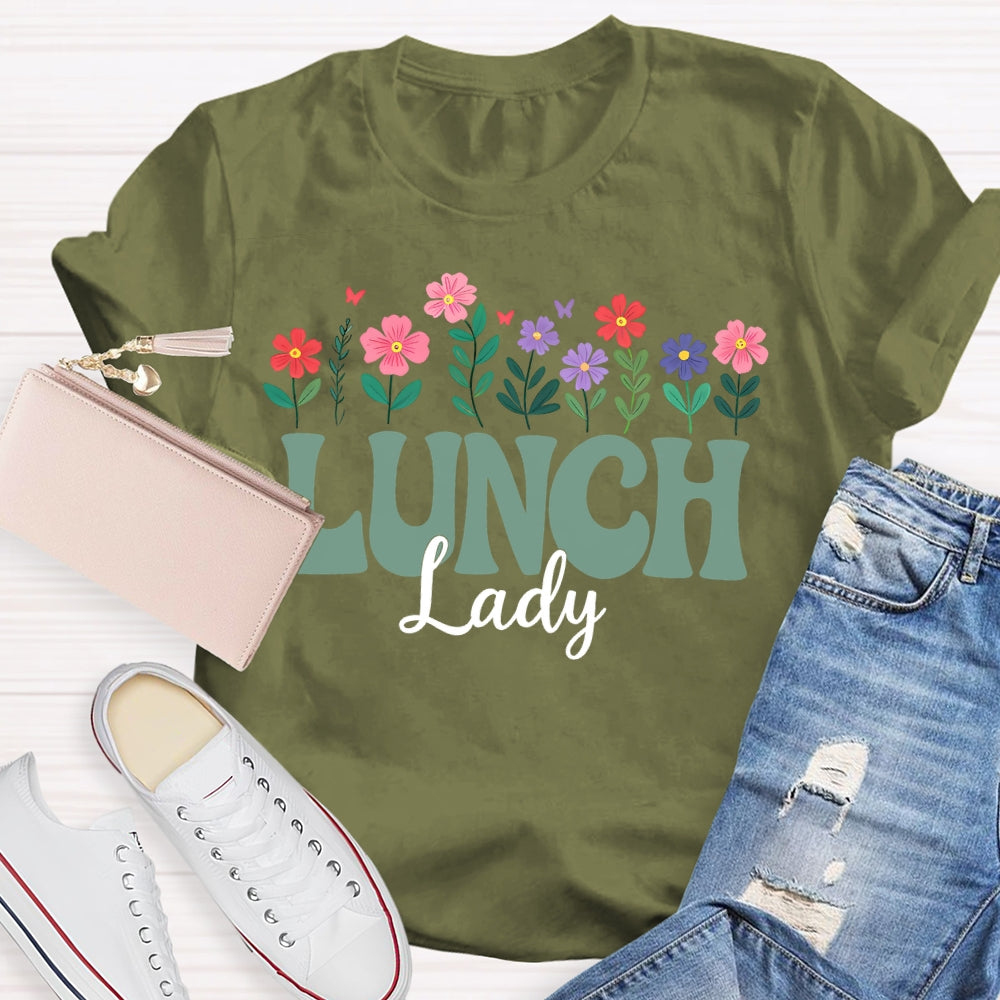 Lunch Lady Flowers Letters T-shirt