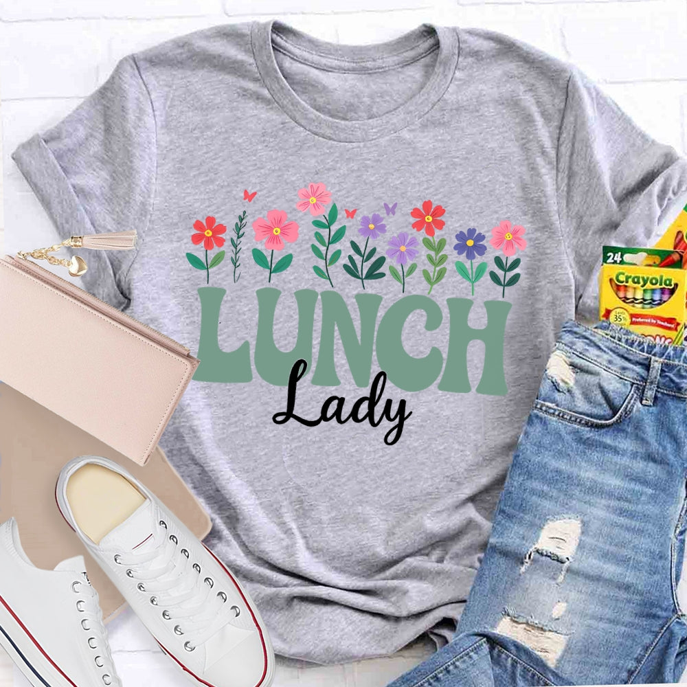 Lunch Lady Flowers Letters T-shirt