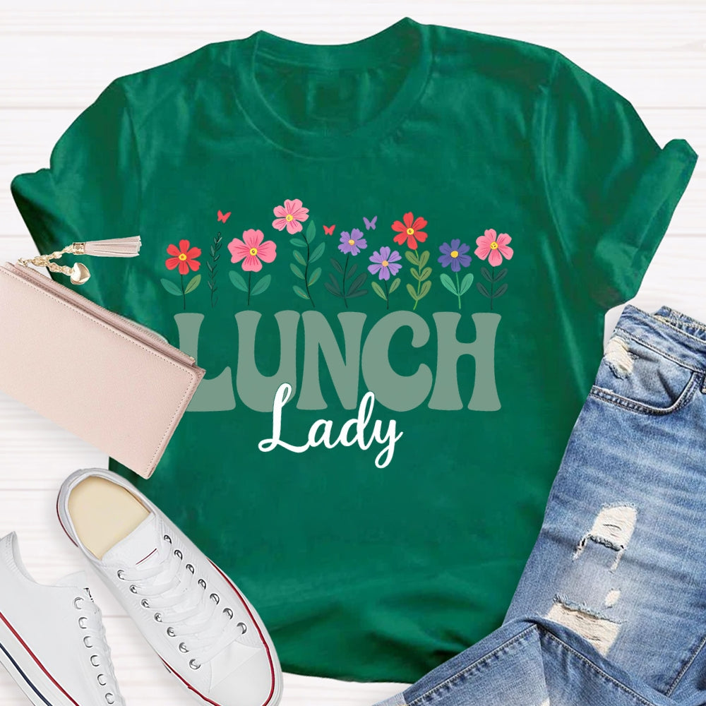 Lunch Lady Flowers Letters T-shirt