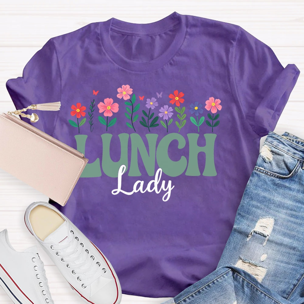 Lunch Lady Flowers Letters T-shirt