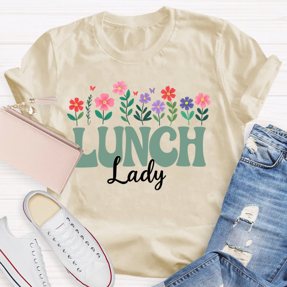 Lunch Lady Flowers Letters T-shirt