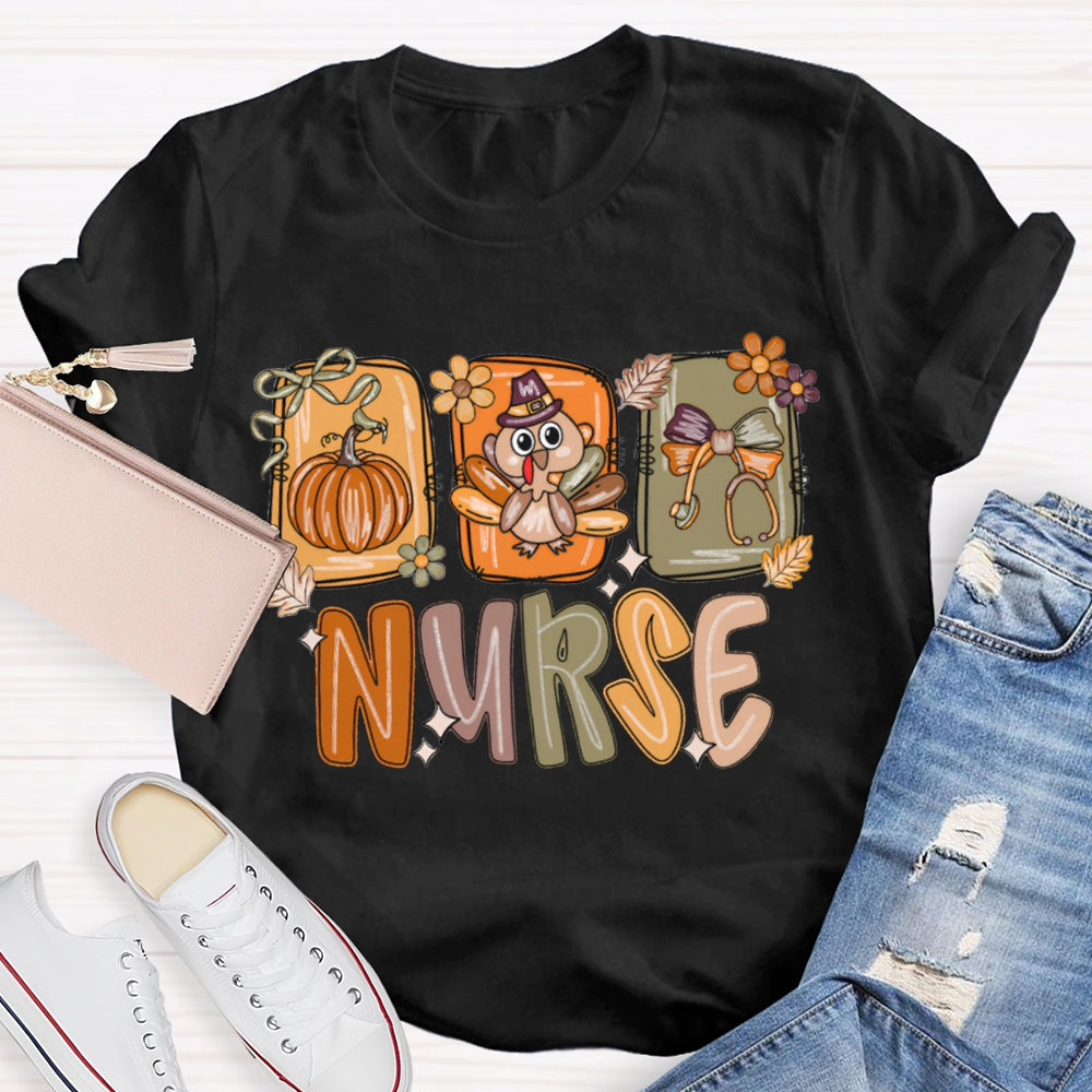 School Nurse Pumpkin Turkey Thanksgiving T-shirt