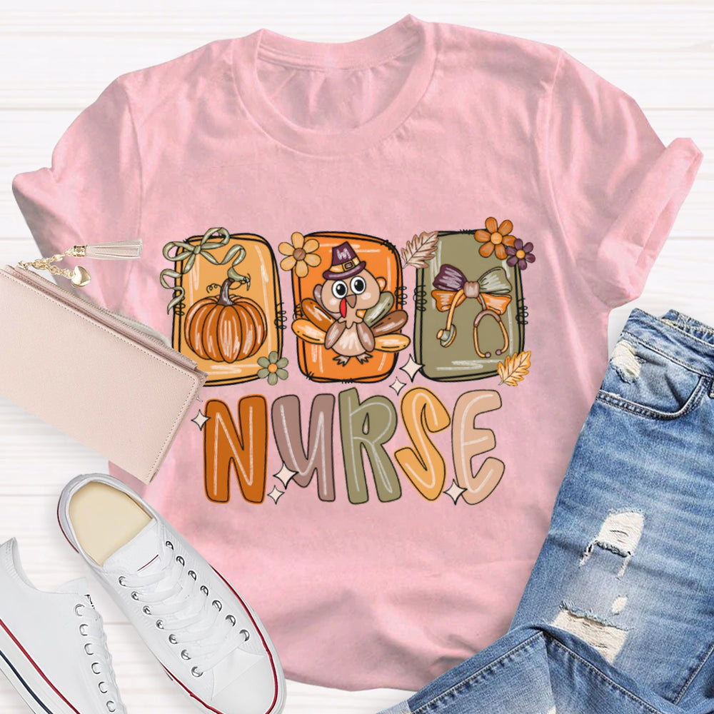 School Nurse Pumpkin Turkey Thanksgiving T-shirt
