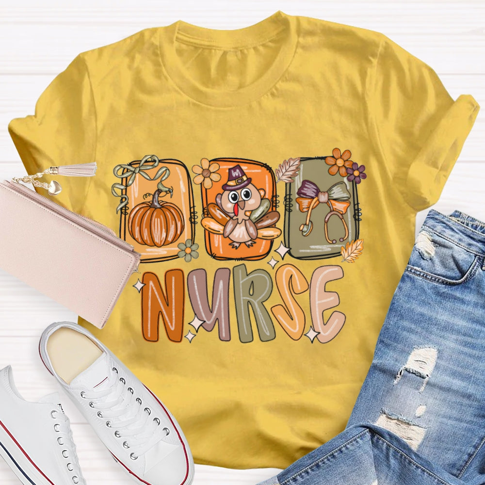 School Nurse Pumpkin Turkey Thanksgiving T-shirt