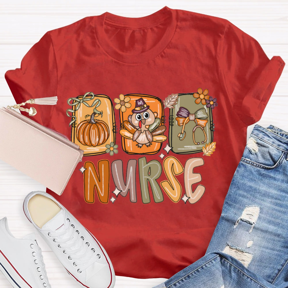 School Nurse Pumpkin Turkey Thanksgiving T-shirt