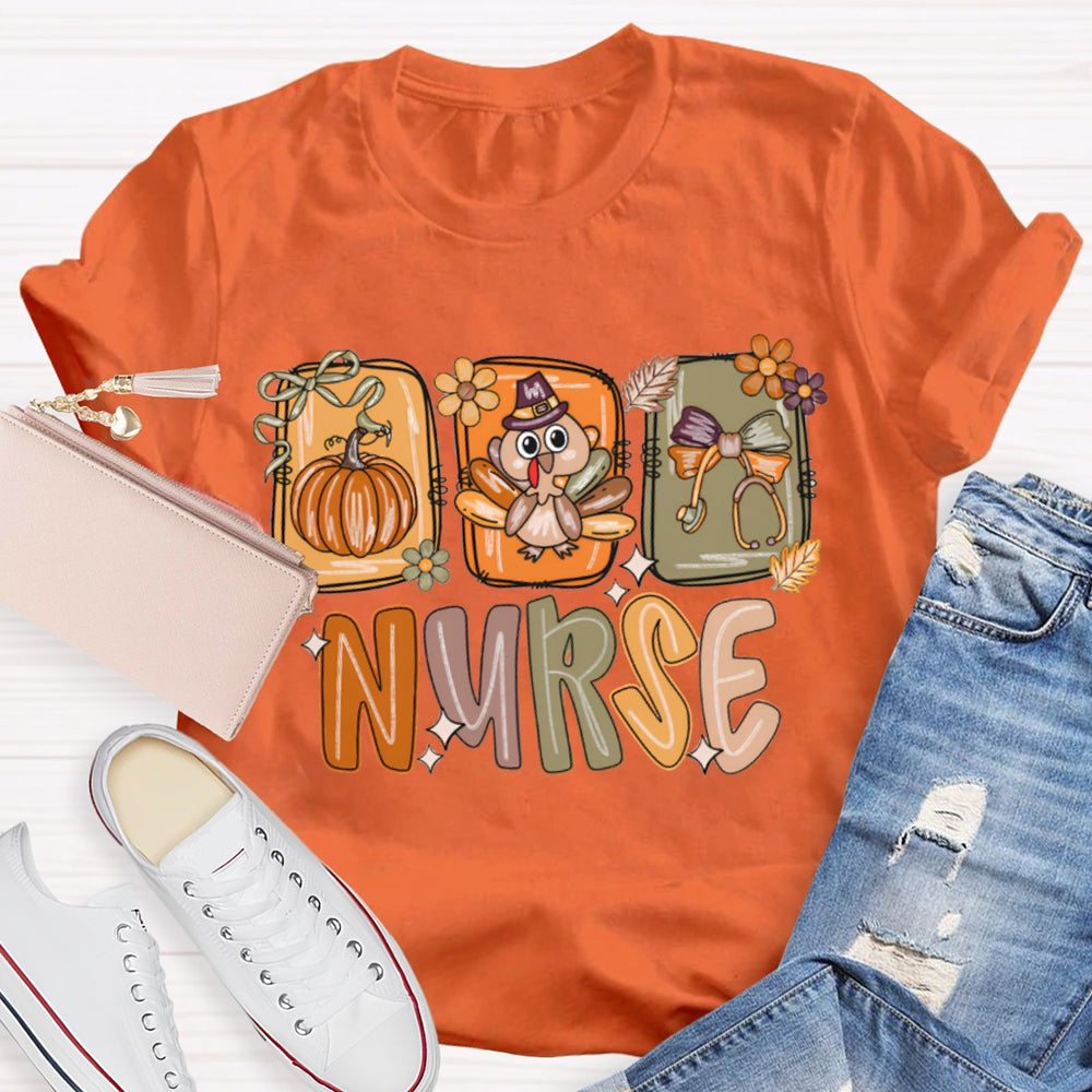 School Nurse Pumpkin Turkey Thanksgiving T-shirt