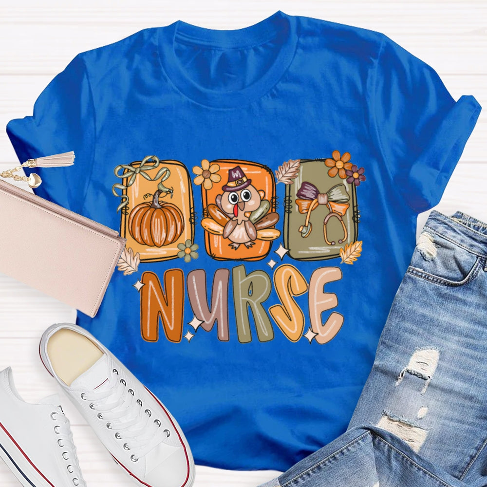 School Nurse Pumpkin Turkey Thanksgiving T-shirt