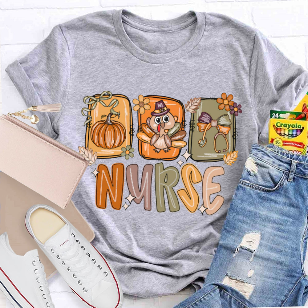 School Nurse Pumpkin Turkey Thanksgiving T-shirt