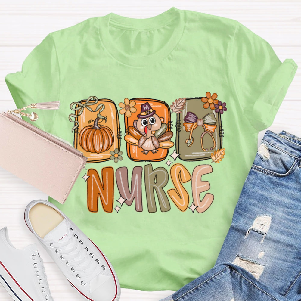 School Nurse Pumpkin Turkey Thanksgiving T-shirt