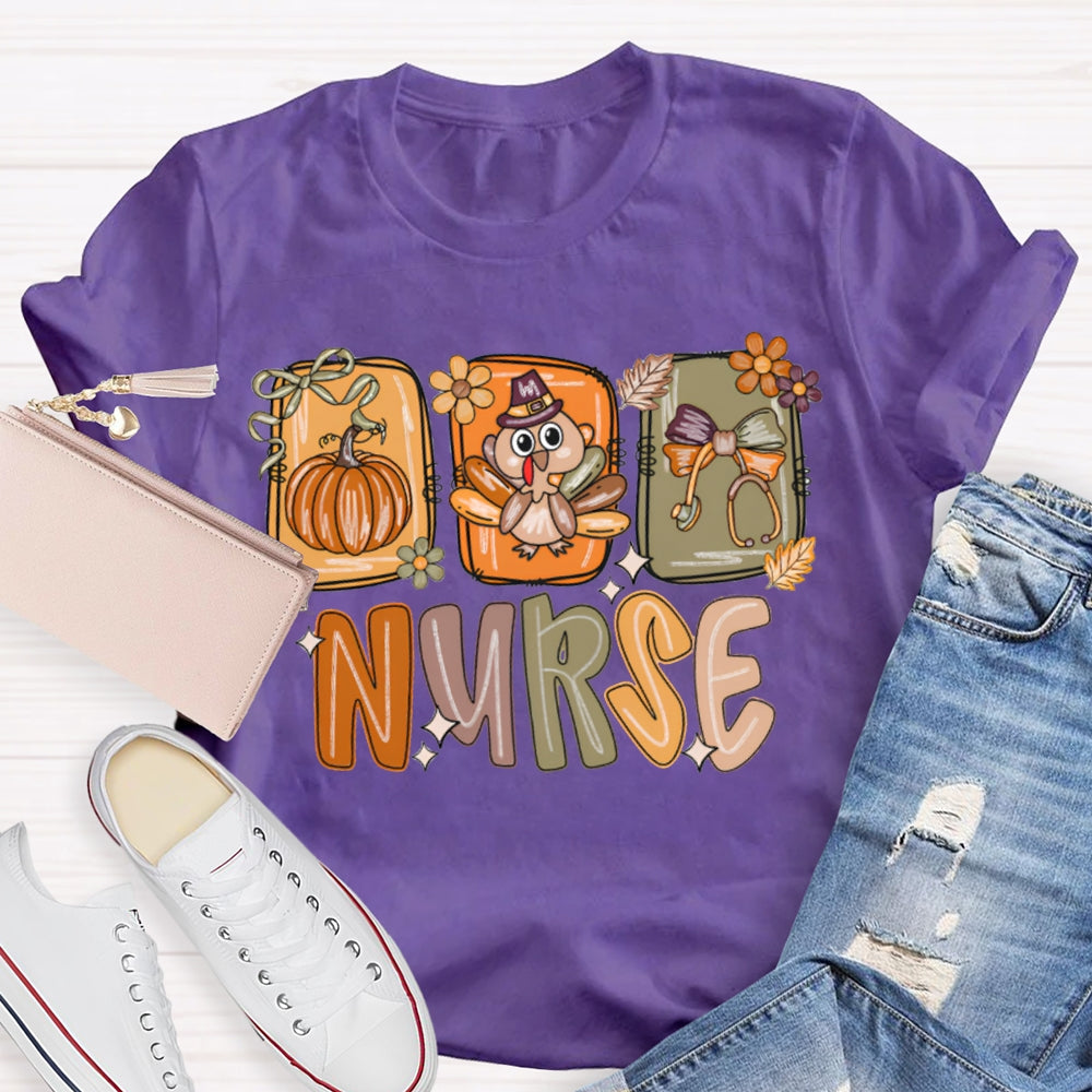 School Nurse Pumpkin Turkey Thanksgiving T-shirt