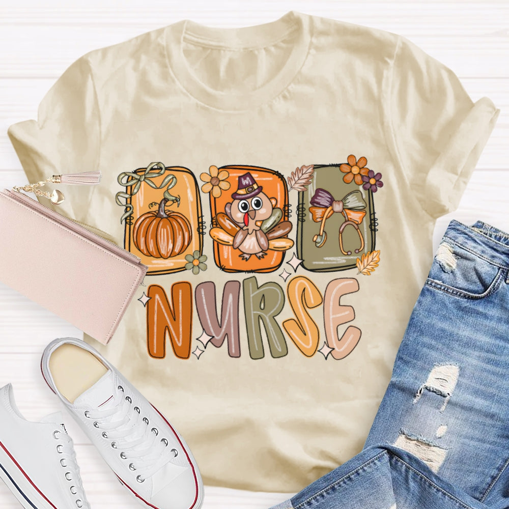 School Nurse Pumpkin Turkey Thanksgiving T-shirt
