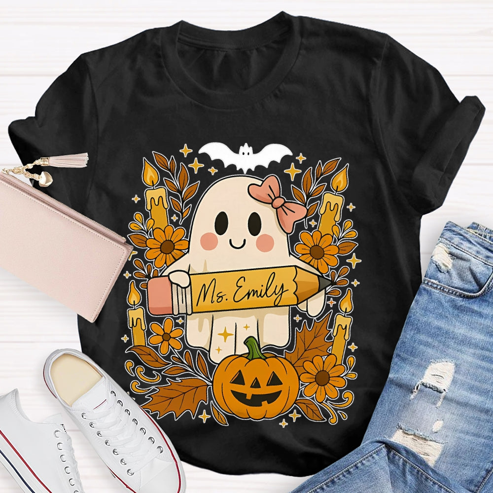 Personalized Name Ghost Pencil Halloween T-shirt