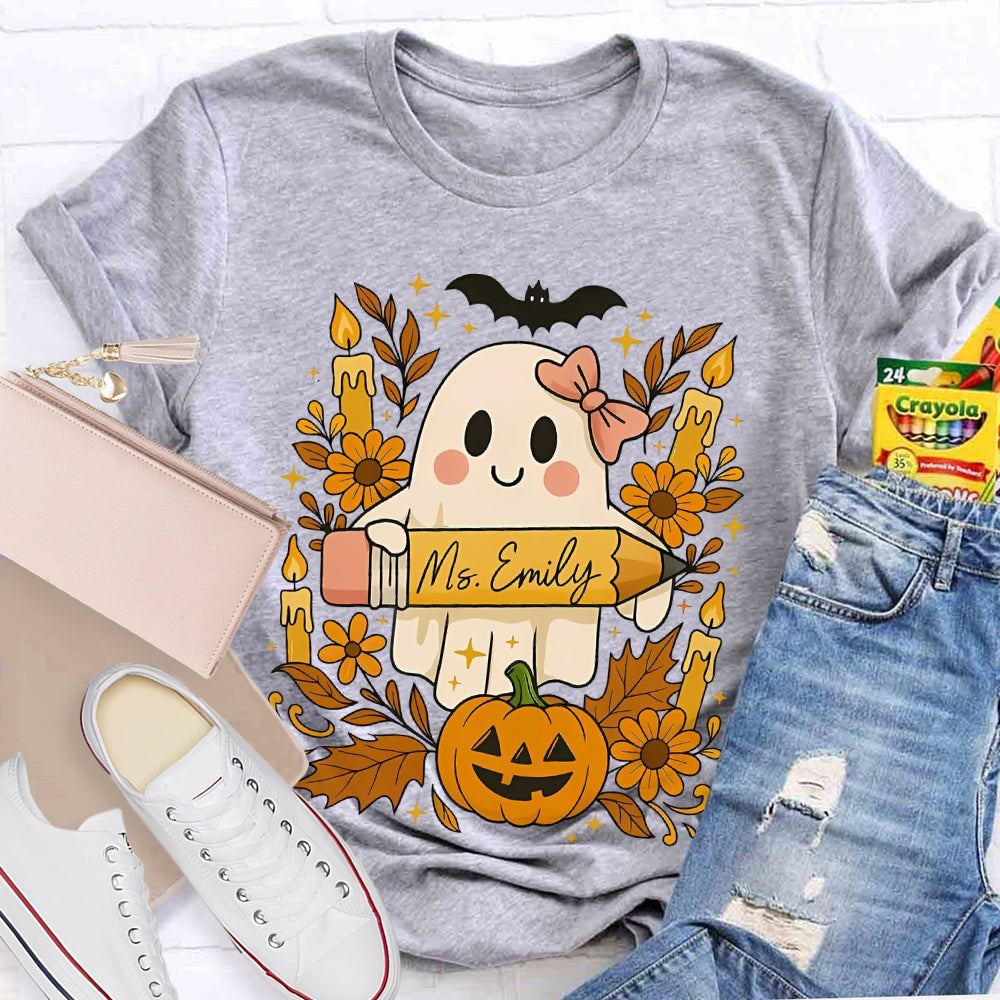 Personalized Name Ghost Pencil Halloween T-shirt