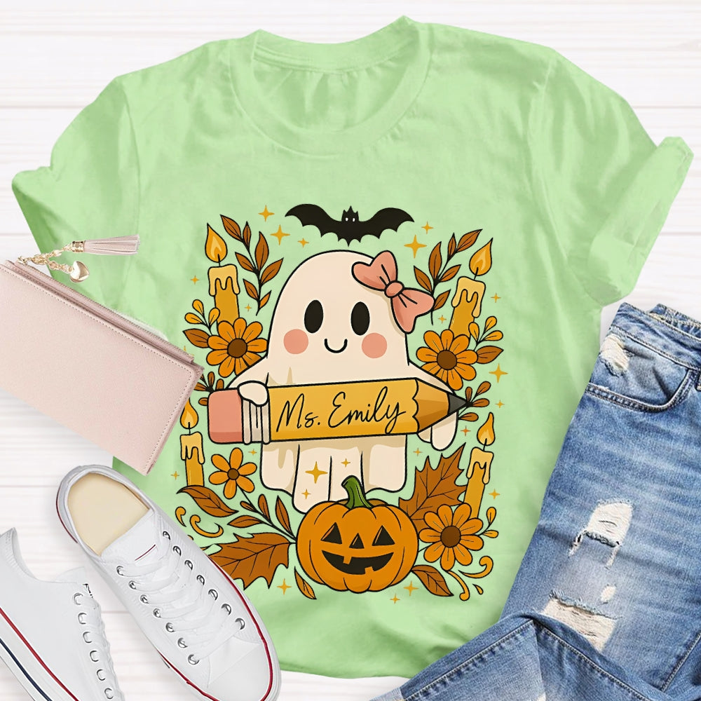 Personalized Name Ghost Pencil Halloween T-shirt
