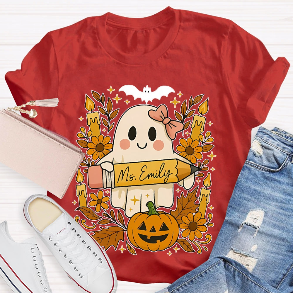 Personalized Name Ghost Pencil Halloween T-shirt