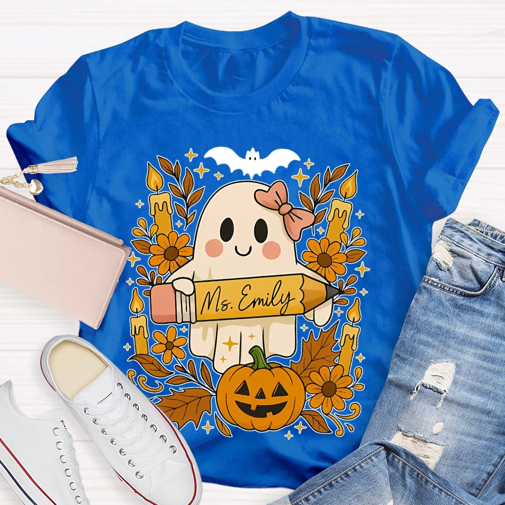 Personalized Name Ghost Pencil Halloween T-shirt