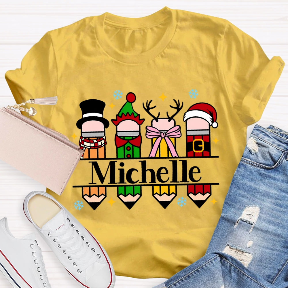 Personalized Name Colorful Crayons And Snowflakes Christmas T-shirt
