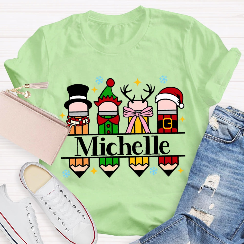 Personalized Name Colorful Crayons And Snowflakes Christmas T-shirt