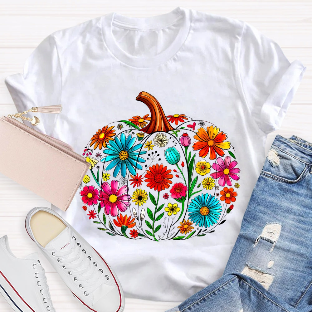 Maestra Pumpkin-Shaped Flowers Bilingual Teacher T-shirt
