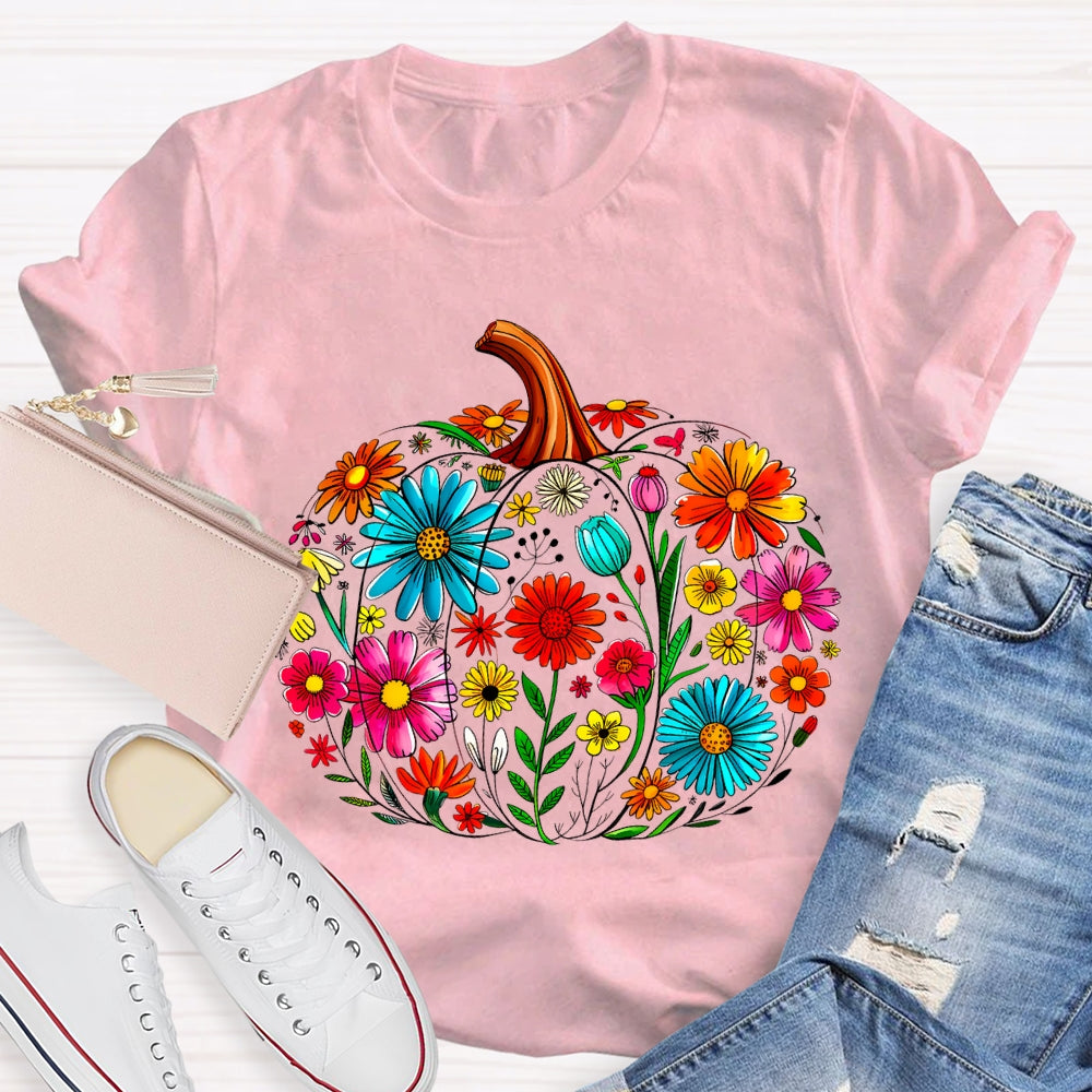 Maestra Pumpkin-Shaped Flowers Bilingual Teacher T-shirt