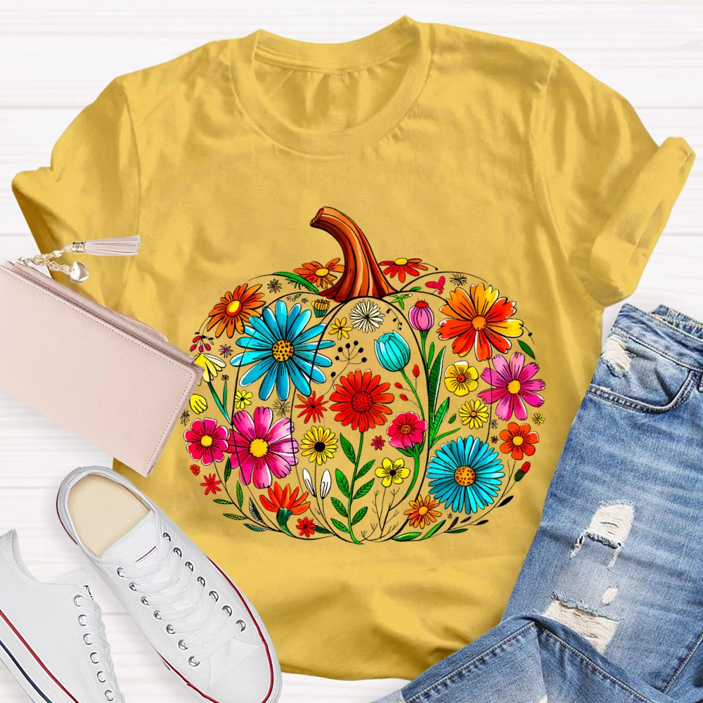 Maestra Pumpkin-Shaped Flowers Bilingual Teacher T-shirt