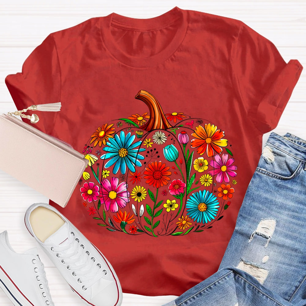 Maestra Pumpkin-Shaped Flowers Bilingual Teacher T-shirt