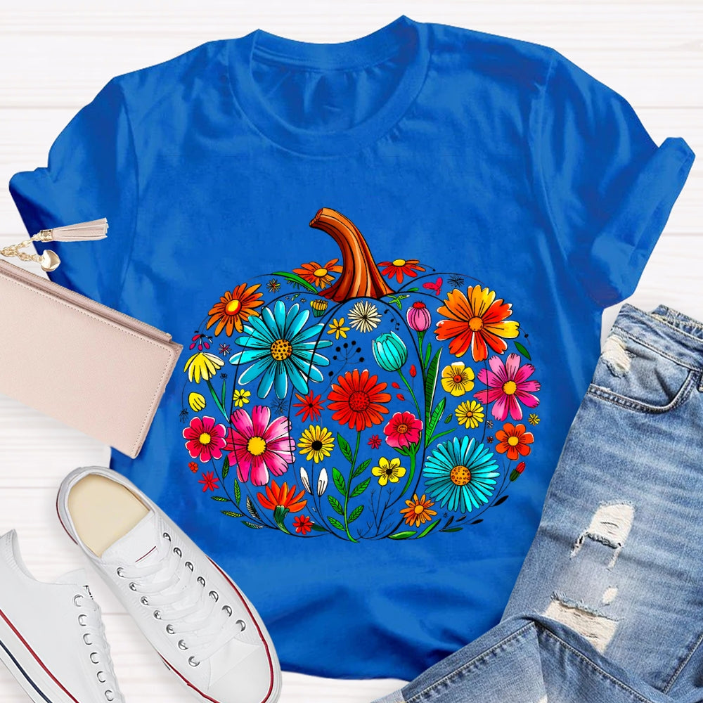 Maestra Pumpkin-Shaped Flowers Bilingual Teacher T-shirt