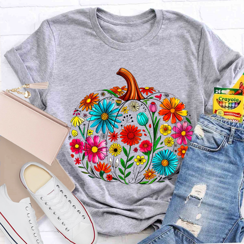 Maestra Pumpkin-Shaped Flowers Bilingual Teacher T-shirt