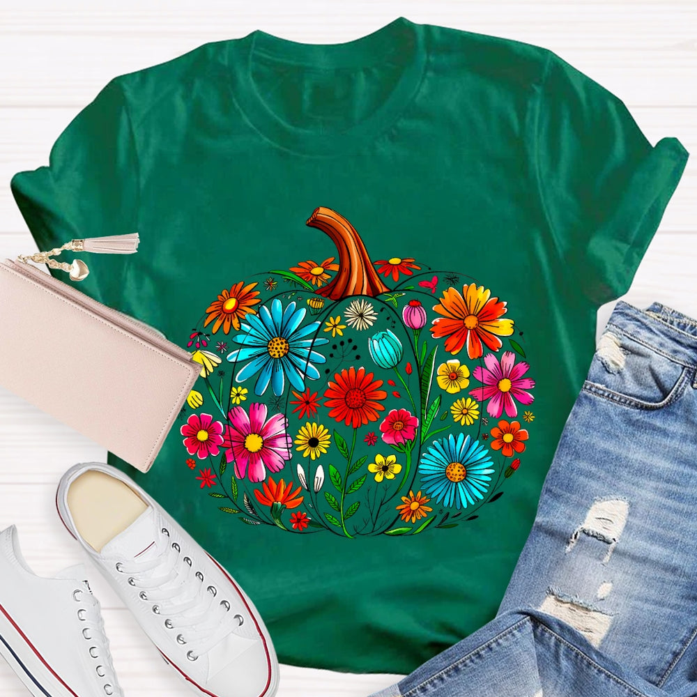 Maestra Pumpkin-Shaped Flowers Bilingual Teacher T-shirt