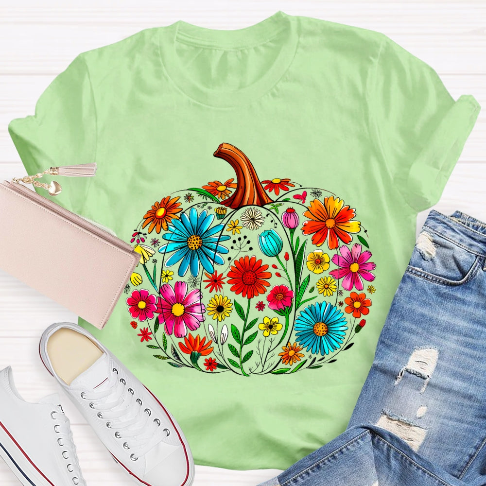 Maestra Pumpkin-Shaped Flowers Bilingual Teacher T-shirt