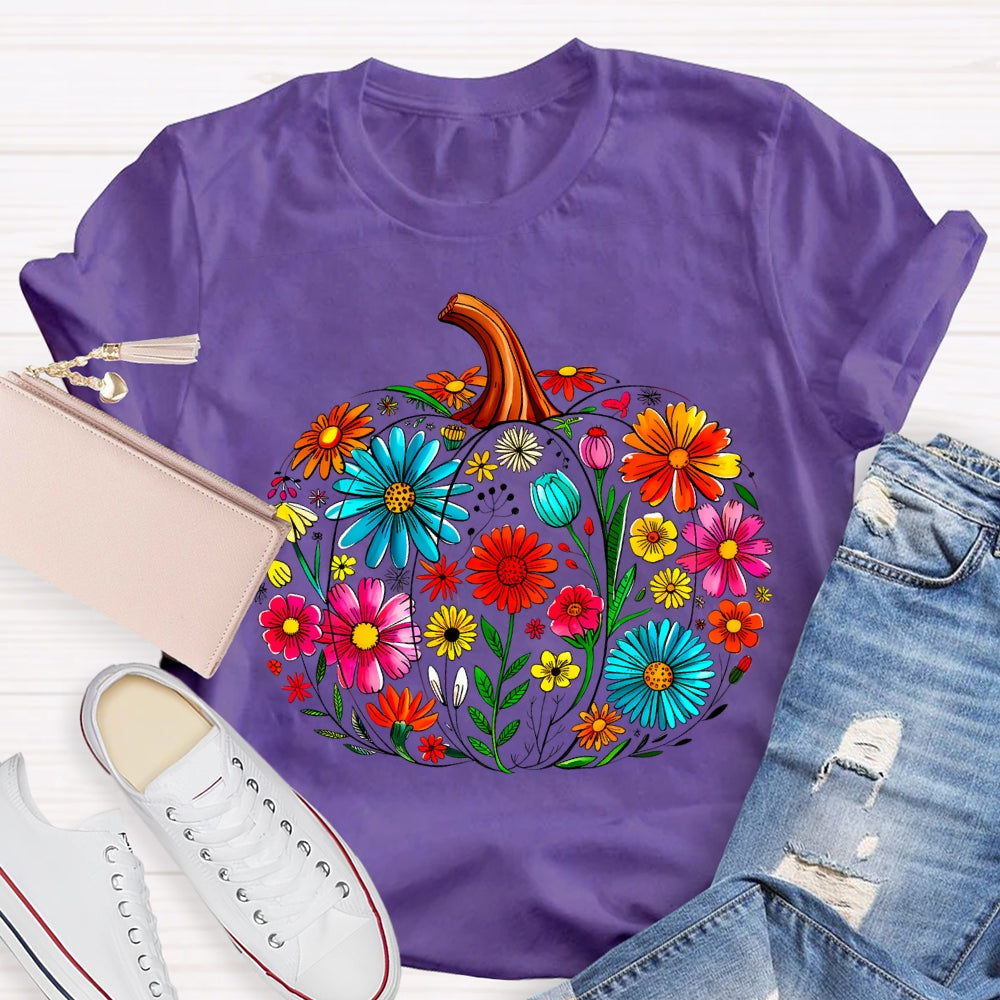 Maestra Pumpkin-Shaped Flowers Bilingual Teacher T-shirt