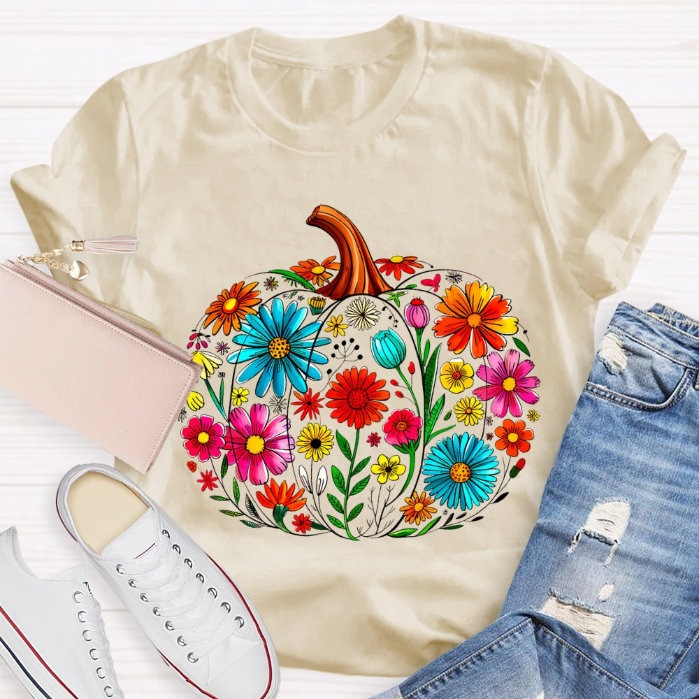 Maestra Pumpkin-Shaped Flowers Bilingual Teacher T-shirt