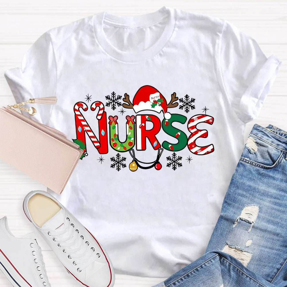Nurse Christmas Hat Snowflake Christmas T-shirt