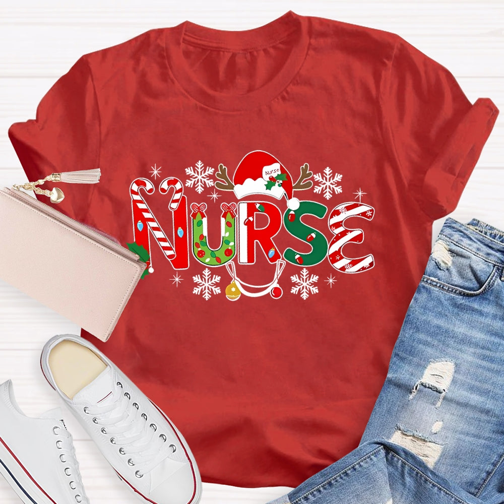 Nurse Christmas Hat Snowflake Christmas T-shirt