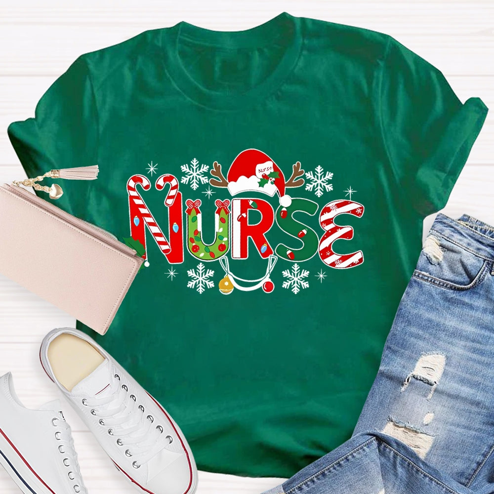 Nurse Christmas Hat Snowflake Christmas T-shirt