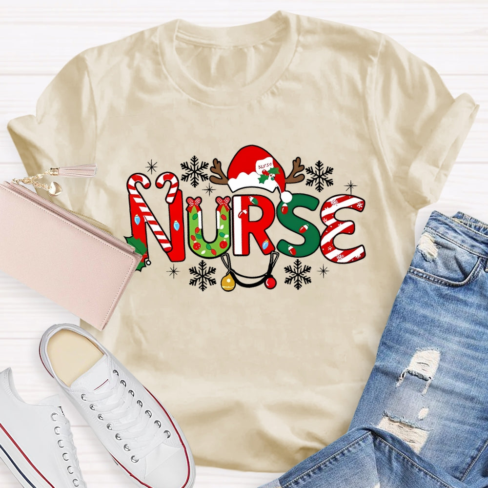 Nurse Christmas Hat Snowflake Christmas T-shirt