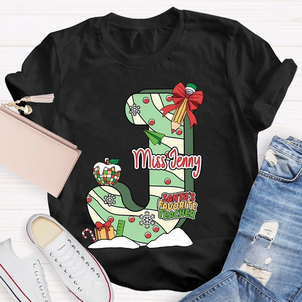Personalized Name Santa's Favorite Teacher T-shirt