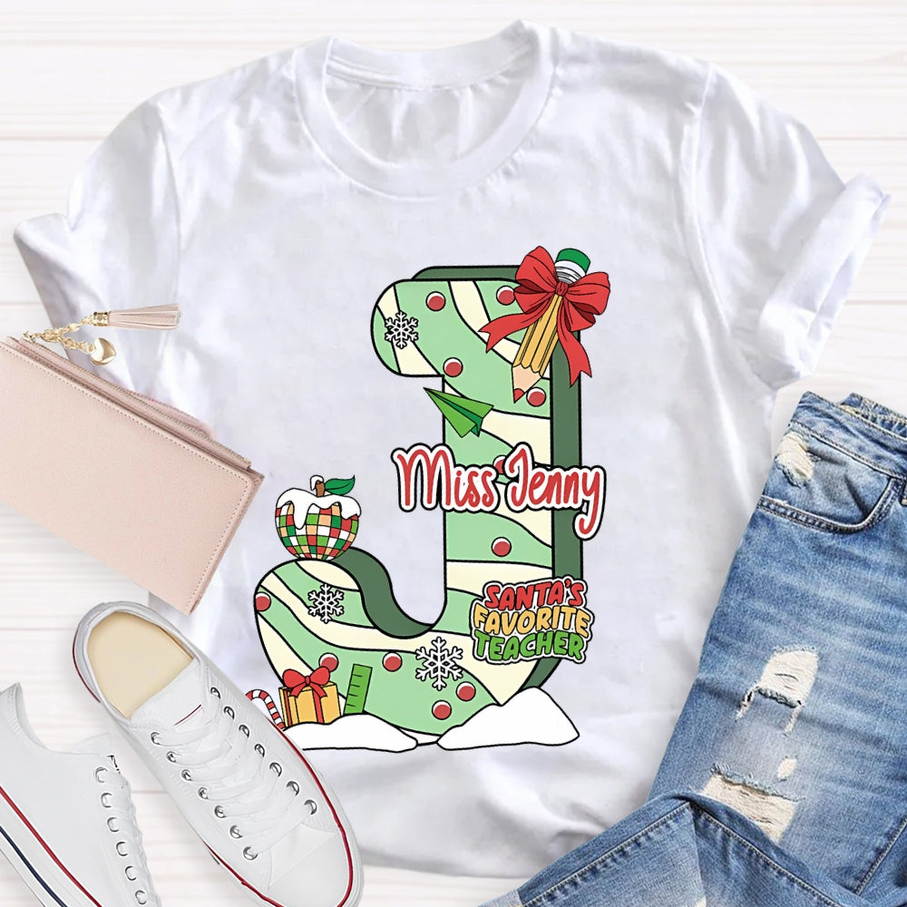Personalized Name Santa's Favorite Teacher T-shirt