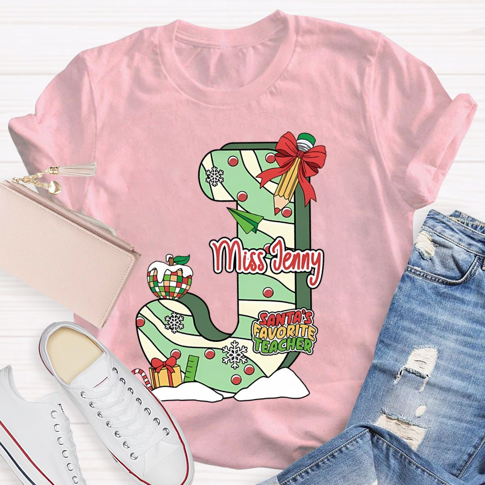 Personalized Name Santa's Favorite Teacher T-shirt
