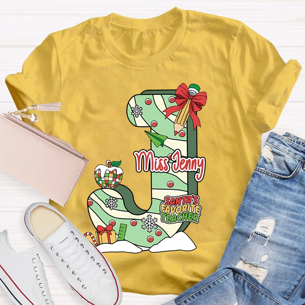 Personalized Name Santa's Favorite Teacher T-shirt