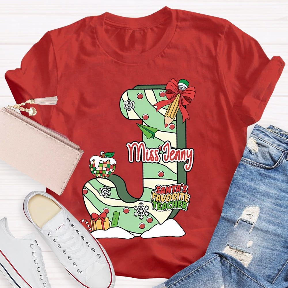 Personalized Name Santa's Favorite Teacher T-shirt