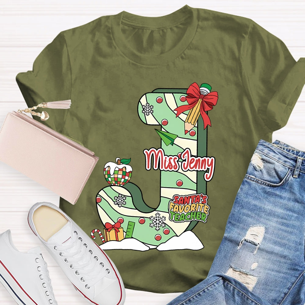 Personalized Name Santa's Favorite Teacher T-shirt