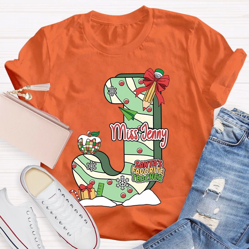 Personalized Name Santa's Favorite Teacher T-shirt