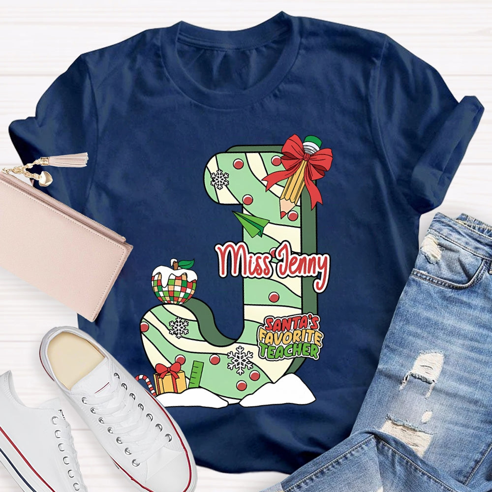 Personalized Name Santa's Favorite Teacher T-shirt