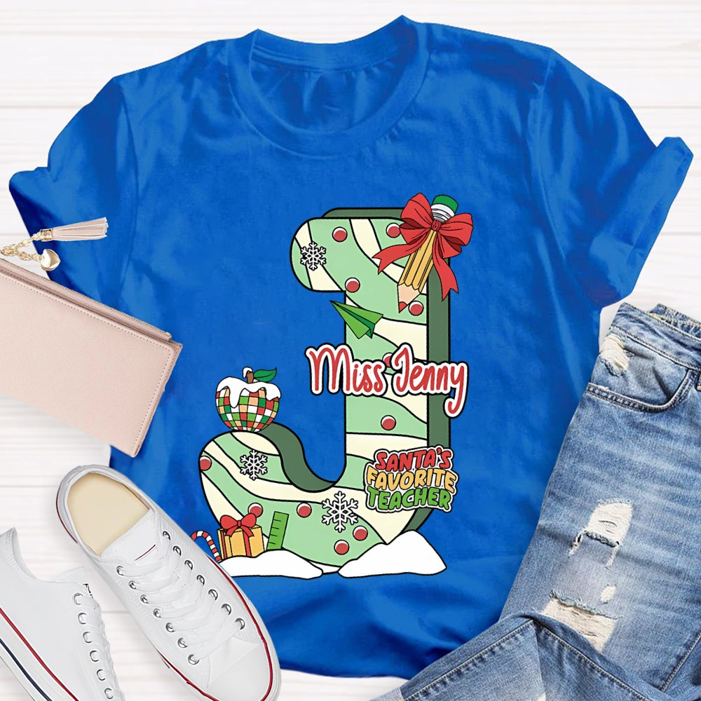 Personalized Name Santa's Favorite Teacher T-shirt